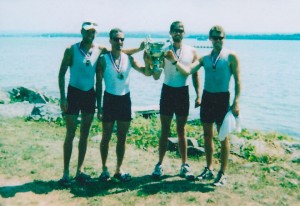 1999 Senior LM4x, from left to right: current Assistant Coach Mike Naughton, current Assistant Coach Chris McElroy, Mike Beardsley, current Club President Tom Sullivan